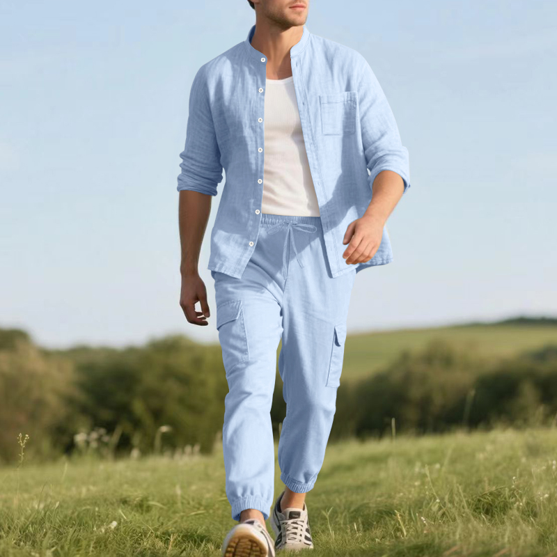 Men's Linen Breathable Two-Pie - Linen Shirt Breathable 评论和价格