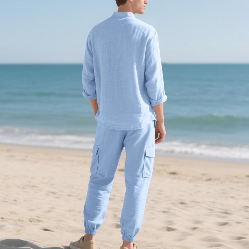 Men's Linen Breathable Two-Pie - Linen Shirt Breathable 评论和价格