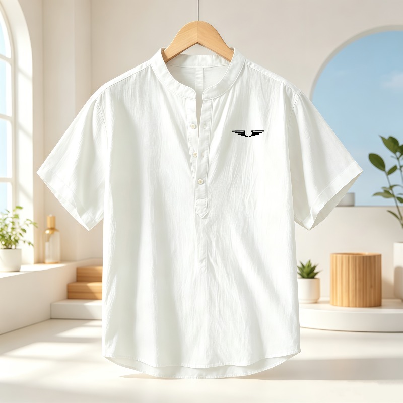 Men's cotton and linen Henley  - Linen Shirt Breathable 评论和价格
