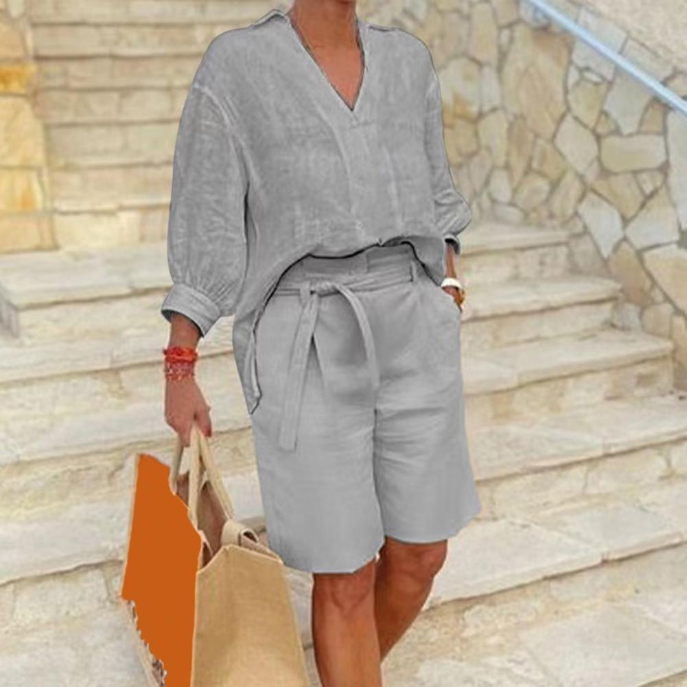 Cotton Linen Women's Two Piece - Linen Shirt Breathable 评论和价格