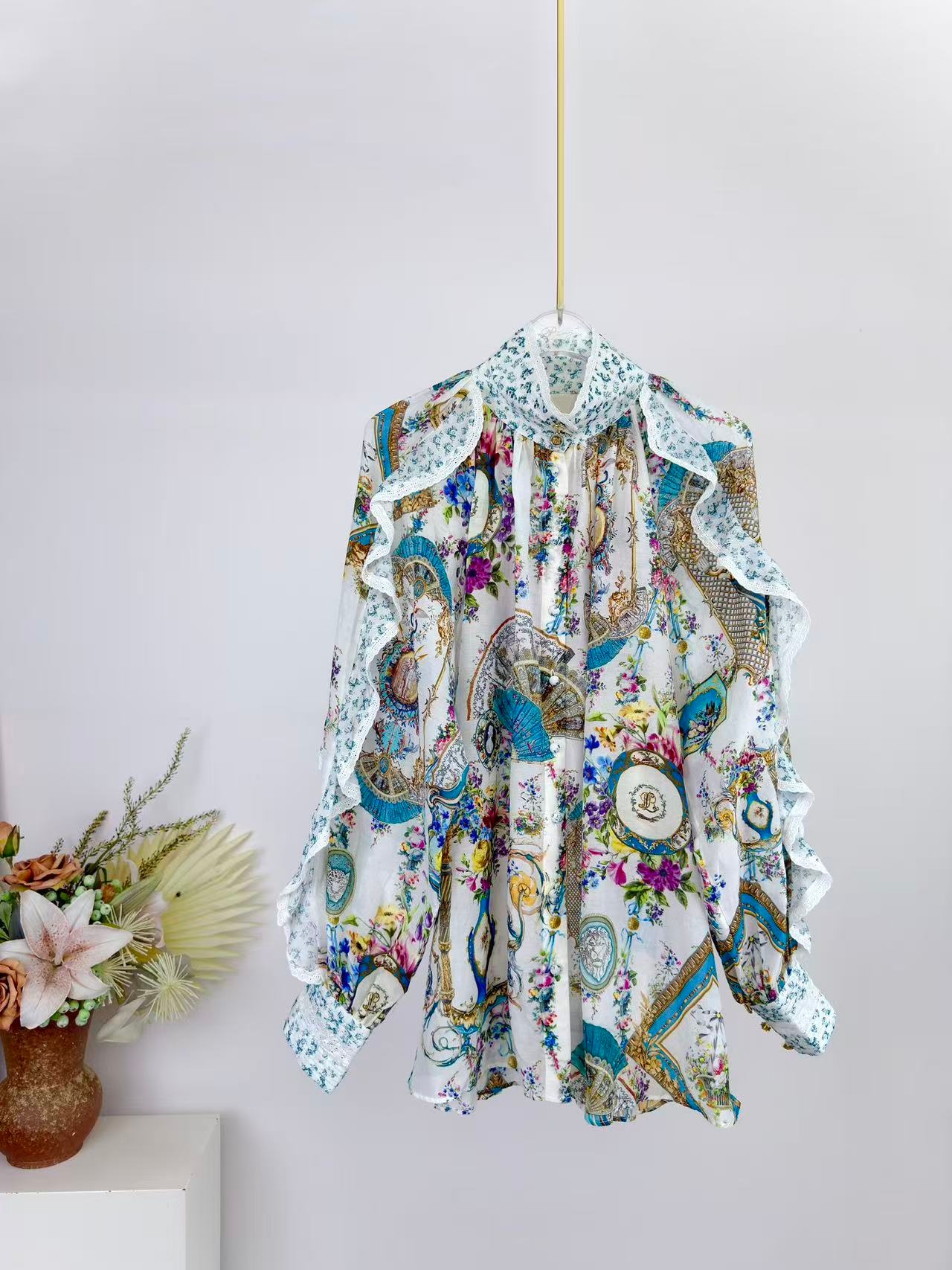 2026 Women Flower Print Set Cr - Linen Shirt Breathable 评论和价格